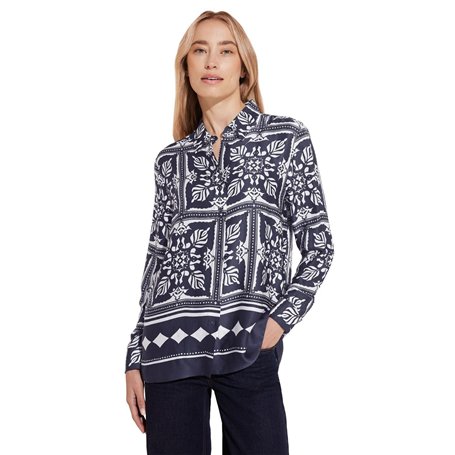STREET ONE A344664 Chemisier en Satin Imprimé, Bleu Foncé, 40 Femmes T-Shirt, Multicolore