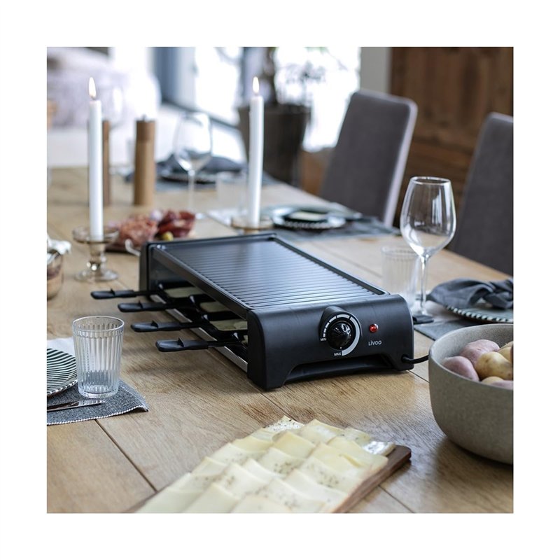 Image secondaire de Livoo – Appareil à raclette DOC312 – 8 personnes, 1300W, plateau grill amovible, thermostat réglable, 42 * 23cm, 8 spatules et 8