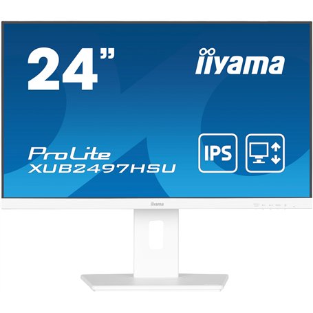 iiyama XUB2497HSU-W2 Lunette Mince IPS 24", 100 Hz, 1 ms (MPRT), 1920 x 1080, HDMI/DP, 2 x USB, Support réglable en Hauteur, TCO