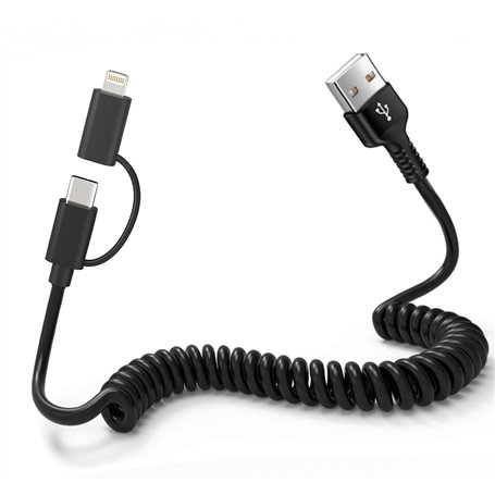 Cable Carplay pour Apple CarPlay et Android Auto - Cable USB A vers USB C et Lightning 2 en 1 pour iPhone 16/15/14/Galaxy/Androi