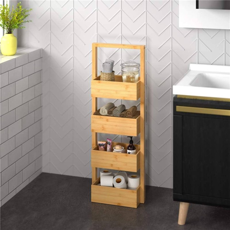 Image secondaire de Well Home - Organiseur de salle de bain en bambou avec 4 niveaux H.88 cm