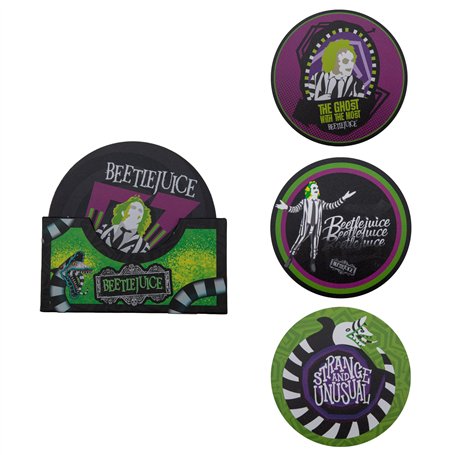 Cinereplicas Beetlejuice - Set de 4 sous-Verres Beetlejuice - 9,5cm de diamètre - Licence Officielle