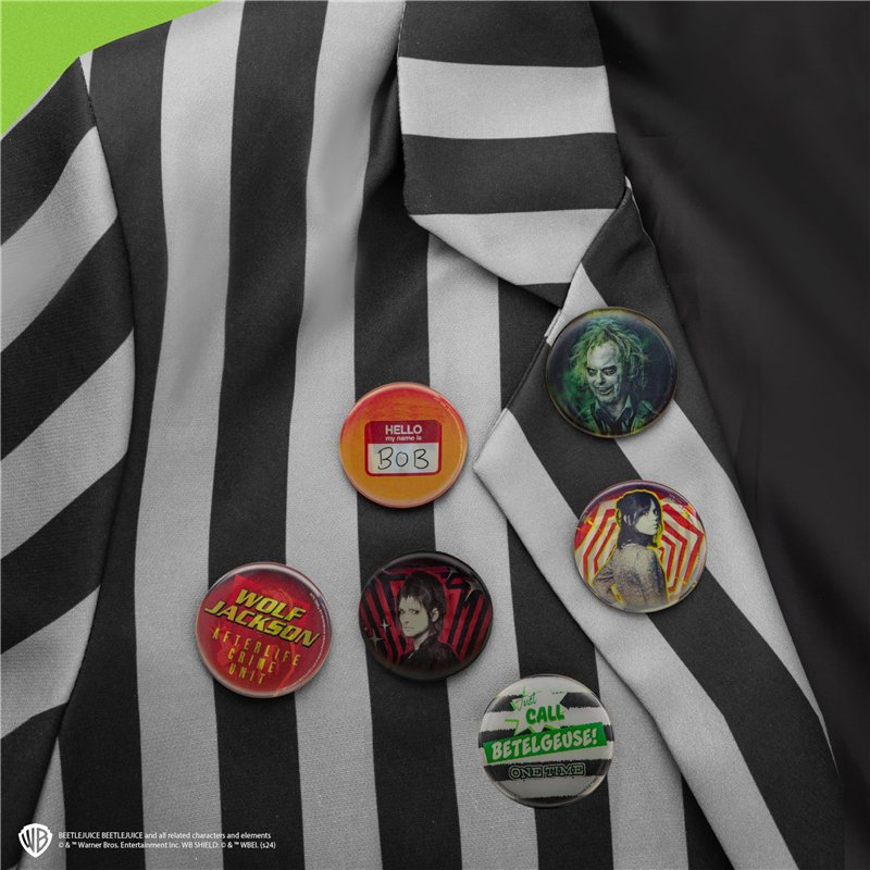 Image secondaire de Cinereplicas Beetlejuice - Set de 6 Badges Lenticulaires Beetlejuice - 3,9cm de diamètre - Licence Officielle
