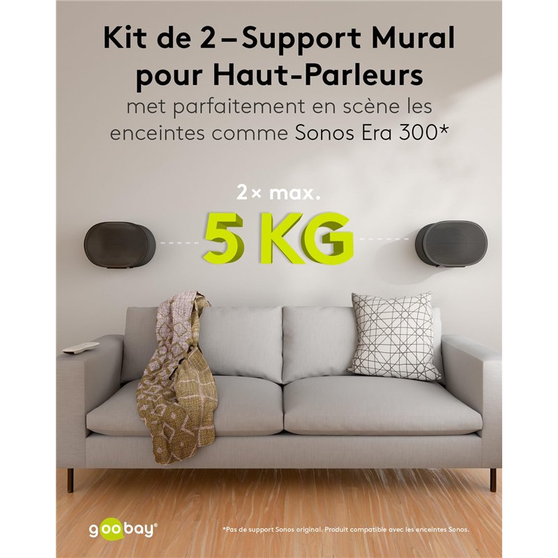 Image secondaire de goobay Support Mural pivotant et inclinable pour Enceinte Sonos Era 300 jusqu'à 5 kg Noir - 71194