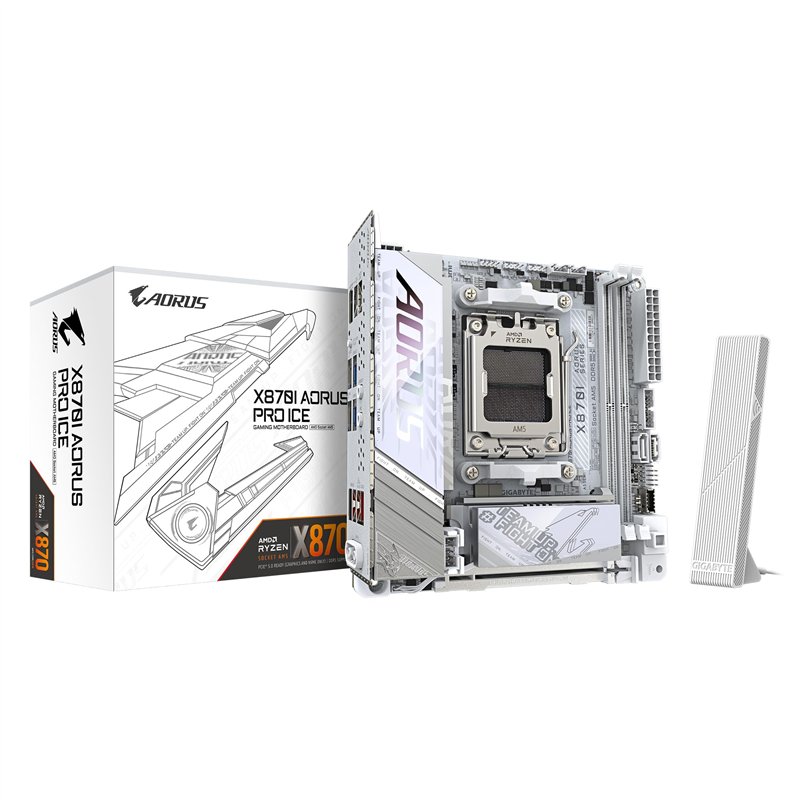 GIGABYTE X870I AORUS Pro Ice Carte mère - Compatible avec Les processeurs AMD Ryzen série 9000, VRM 8+2+1 Phases, jusqu'à 8400 M