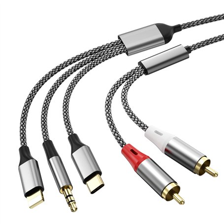 Câble audio RCA 3 en 1, utilisé pour adaptateur de câble Lig-htning vers RCA, câble USB C vers 2 RCA, câble audio auxiliaire 3,5