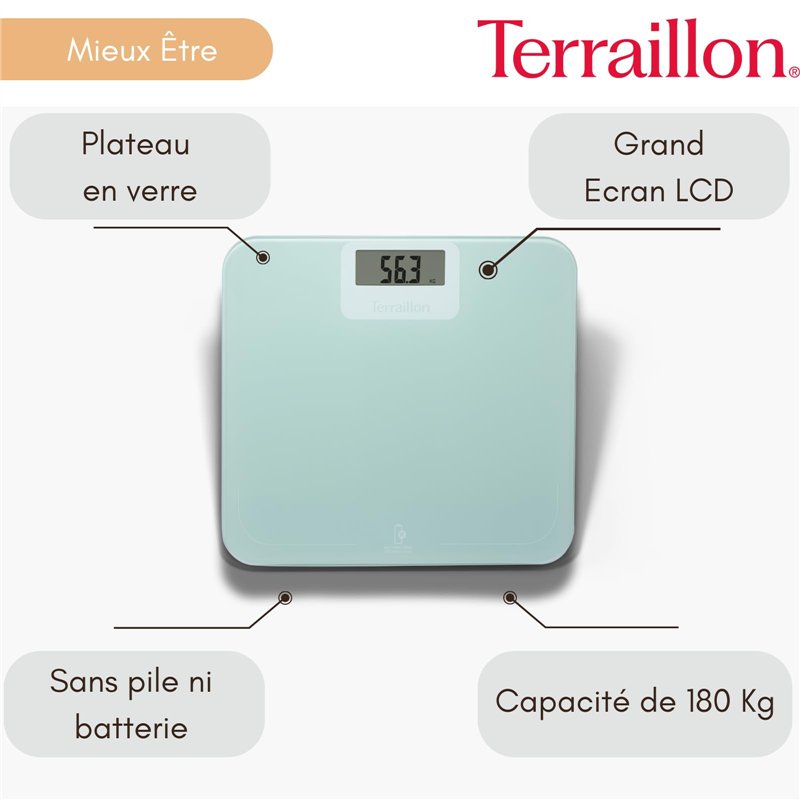 Image secondaire de TERRAILLON - POWER FREE - Pèse personne électronique sans piles ni batterie, Ecologique, Dynamo, Capacité 180 Kg, Verre