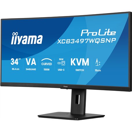 iiyama XUB3497WQSNP-B1, 34", VA, 3440x1440/120Hz, 2HDMI/1DP/1USBC, Has, RJ45, PD95W, KVM