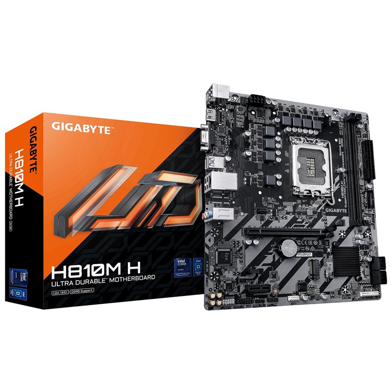 GIGABYTE H810M H Carte mère - Processeurs Intel Core Ultra (Série 2), VRM 4+1+2 Phases, jusqu'à 6400 MHz DDR5, 1xPCIe 4.0 M.2, L