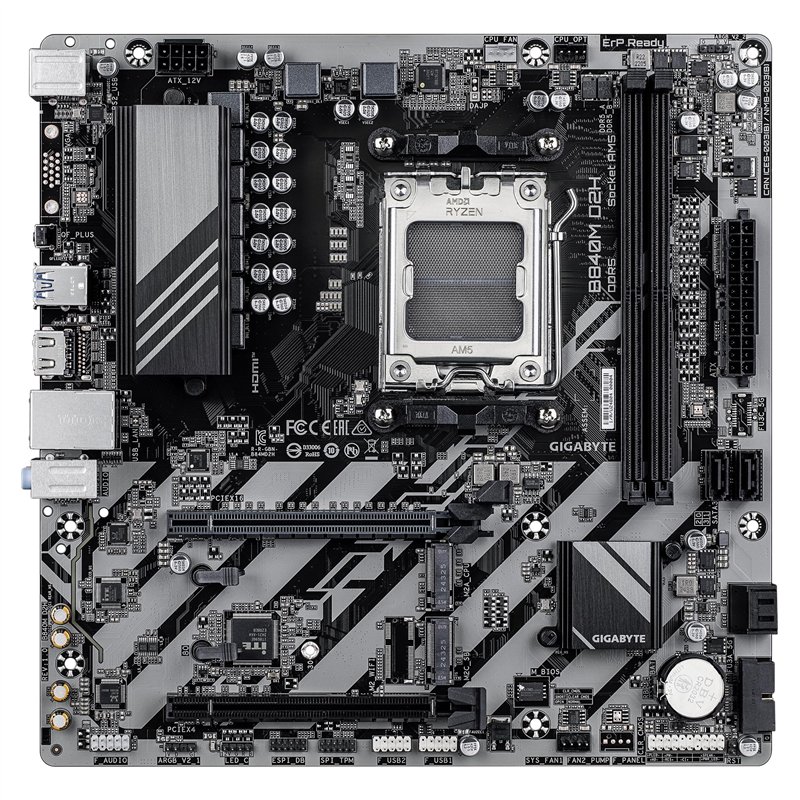 Image secondaire de GIGABYTE B840M D2H Carte mère - Processeurs AMD Ryzen 9000, VRM 5+2+2 Phases, jusqu'à 7600 MHz DDR5, 1xPCIe 4.0 + 1xPCIe 3.0 M.2