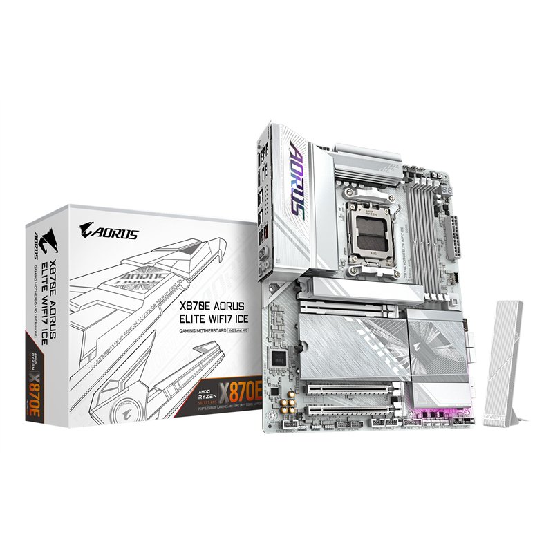 GIGABYTE X870E AORUS Elite WIFI7 Ice Carte mère - Prend en Charge Les processeurs AMD Ryzen 9000, VRM numérique 16+2+2 Phases