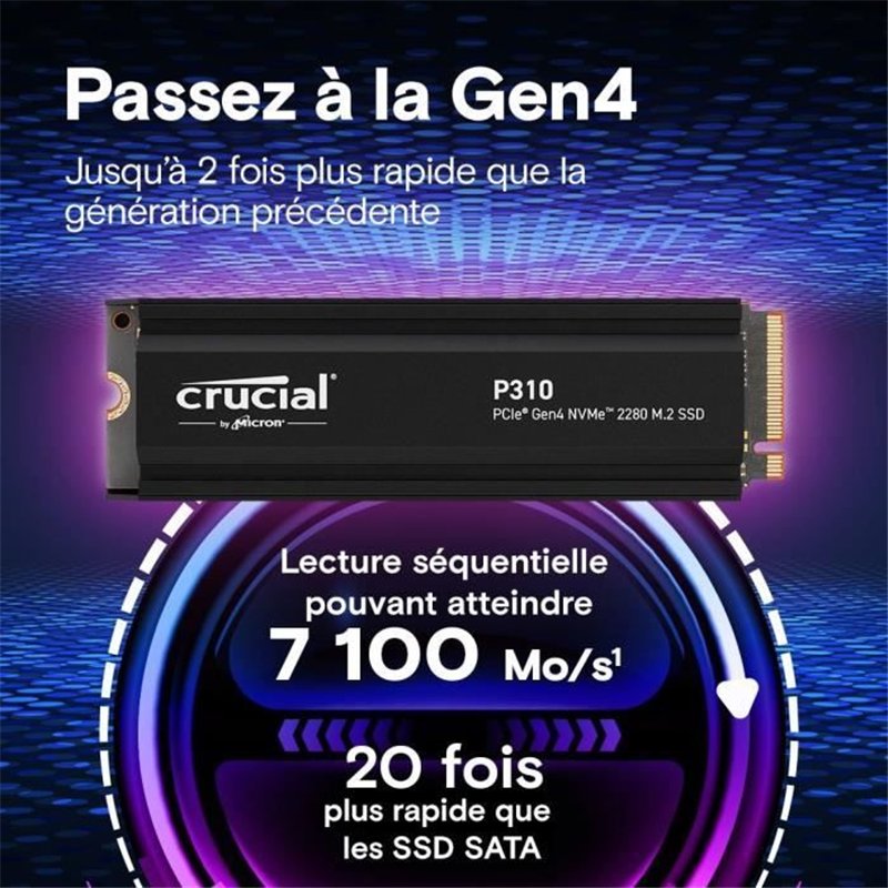 Image secondaire de CRUCIAL - P310 - Disque SSD Interne - 1TB - Gen4 - NVMe M.2 - Jusqu'a 7100 Mo/s