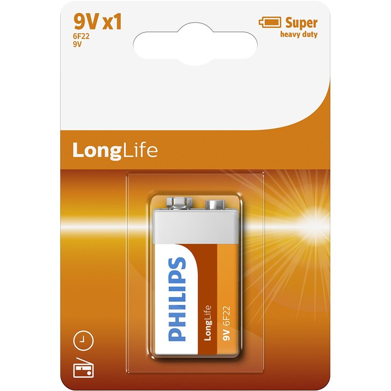 Image secondaire de PHILIPS 6F22L1B/10 - Piles Longue Durée - 1 pièce 6F22-9V