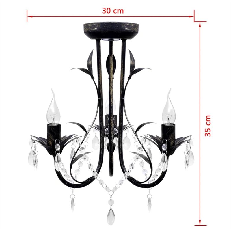 Image secondaire de vidaXL Lustre Métal Noir Style Art Nouveau Perles Crystal 3 Ampoules E14 Lampe