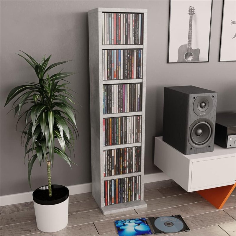 Image secondaire de vidaXL Meuble CD Gris Cement 21 x 16 x 88 cm AgglomÃrÃ