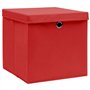 VidaXL Lot de 10 boîtes de rangement avec couvercle Tissu rouge 32 × 32 × 32 cm