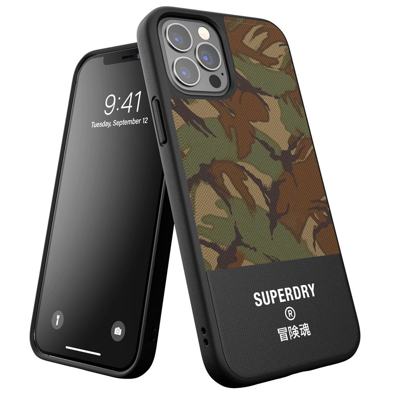 Superdry 42588 Coque de Protection en Toile moulée pour iPhone 12 / iPhone 12 Pro 6.1 Motif Camouflage Vert