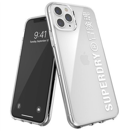 Superdry Coque de Protection Compatible avec iPhone 11 Pro, Transparente, Transparente/Blanche.