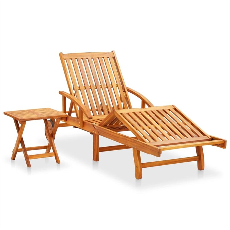 Image secondaire de vidaXL Bois d'Acacia Chaise Longue de Jardin avec Table et Coussin Bain de Soleil d'Extérieur Transat de Patio Chaise Longue de