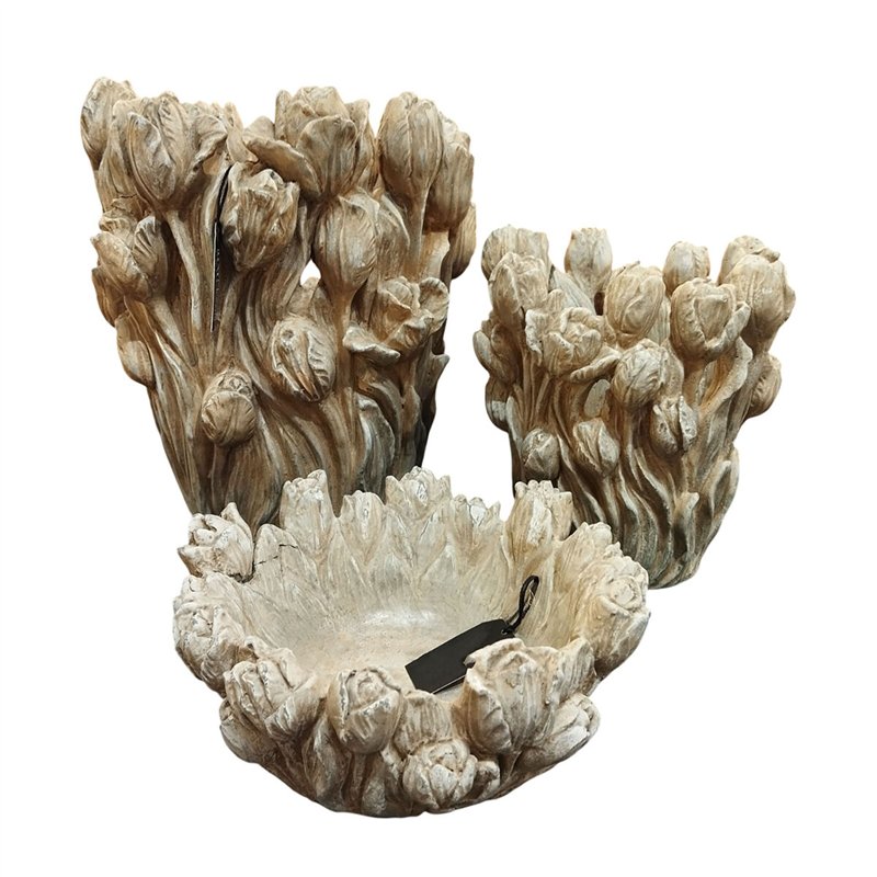 Image secondaire de Vase Home ESPRIT Gris Ciment Tulipe 21 x 21 x 23 cm