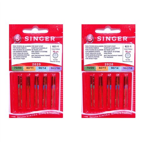 Singer Lot de 2 paquets d'aiguilles 2020 823R Assortiment universel pour tissus en coton 130/705 H 70-80-90-100