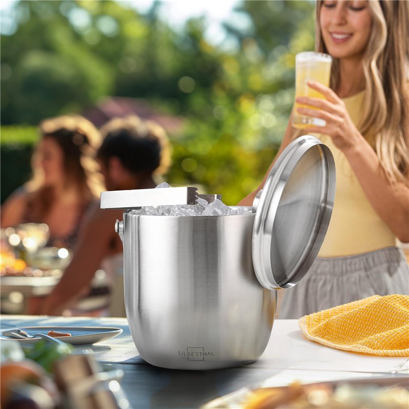 Image secondaire de SILBERTHAL Seau à Glaçons 3 L Isotherme Avec Couvercle Et Pince - Acier Inox - Capacité 45 Glaçons - Isolation Double Paroi