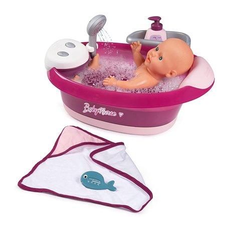 Smoby - Baby Nurse - Baignoire Balnéo - pour Poupons et Poupées - Jets d'eau et Bulles - Lumières LED - 220362