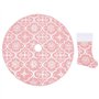 vidaXL Tapis de Sapin de Noël de Luxe avec Chaussette - Décoration de Noël - Rose - 90 cm
