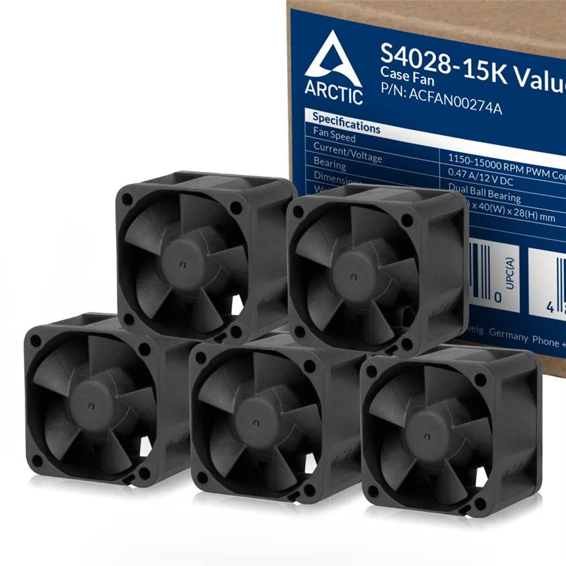 ARCTIC S4028-15K (Lot de 5) - Ventilateur de Serveur 40x40x28 mm, Dual Ball Bearing, 1400-15000 RPM, régulé par PWM, connecteur 