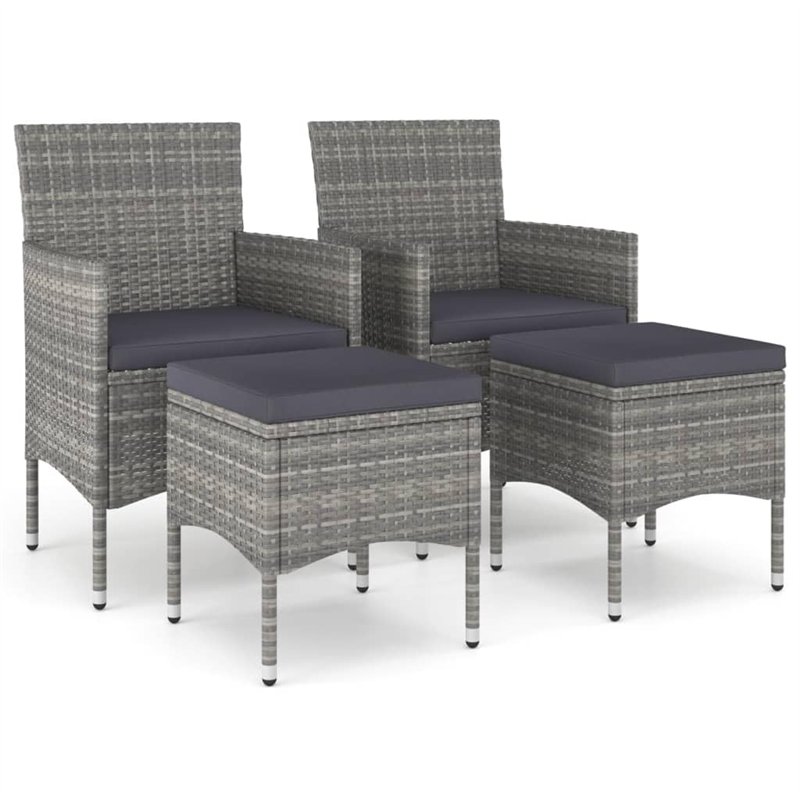 vidaXL Lot de 4 tabourets de jardin en polyrotin Gris