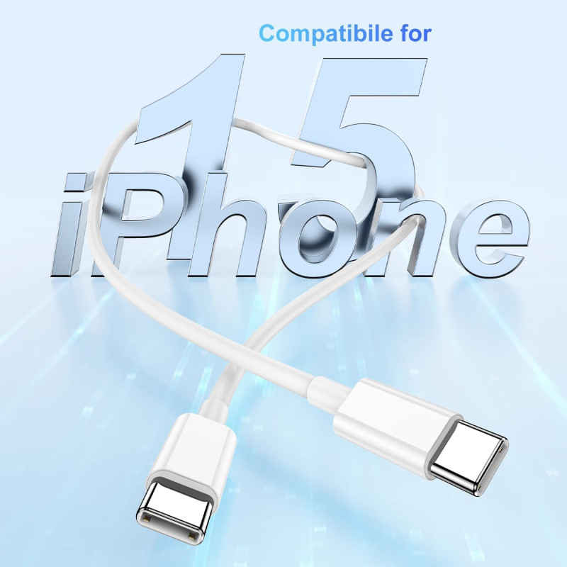 Image secondaire de Câble Chargeur iPhone 15 16, 2M Câble USB C vers USB C Charge Rapide 60W pour Apple iPhone 16 Pro/16 Pro Max/15 Pro Max/15 Plus,