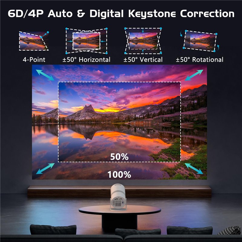 Image secondaire de 【Auto Keystone】Mini Videoprojecteur avec Android OS, Projecteur Portable WiFi 6 Bluetooth 4K Supportée HD 1080P avec 50% Zoom, R