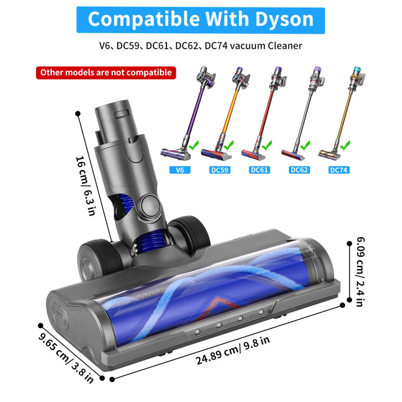 Image secondaire de Brosse de rechange pour aspirateur Dyson V6 DC59 DC61 DC62 DC74 compatible avec la lumière LED pour le nettoyage des sols et des