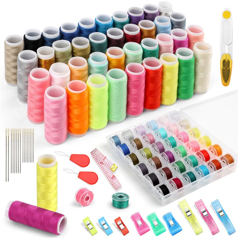 Fil à Coudre Kit,50 yards de fil pour machine à coudre par rouleau de fil et 39 bobines de machines coudre surjeteuses, pour Les