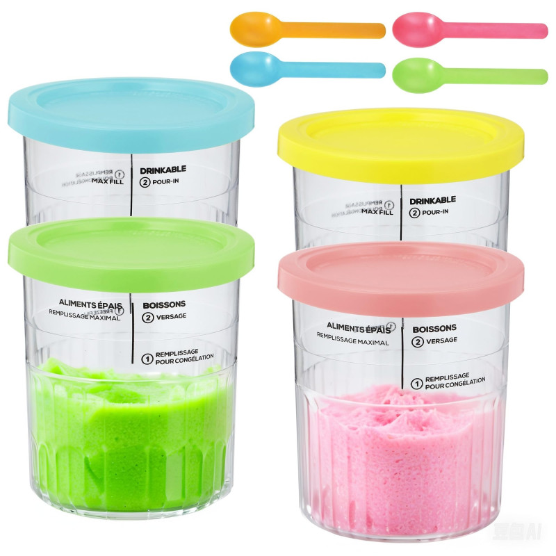 4 Pièces Pot pour Ninja Creamy Deluxe, Récipients À Crème Glacée pour Ninja Creami Deluxe NC501/NC500 Series, Machine à glace crea