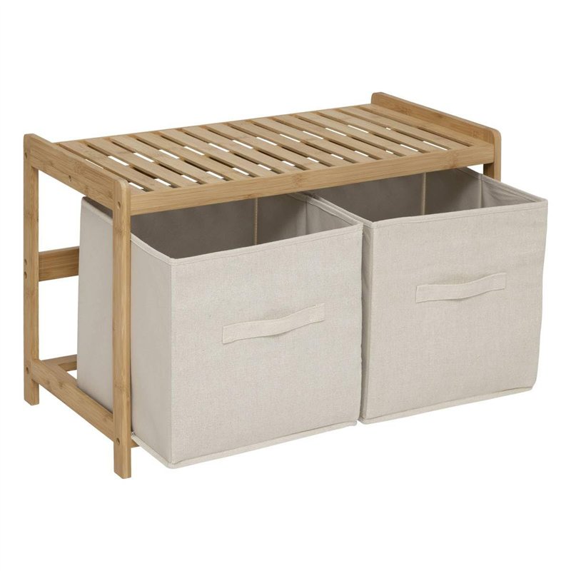 Image secondaire de 5five - Banc de Rangement Tidy Box avec 2 paniers en Bambou Marron 66,8x35cm