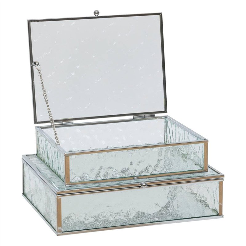 Atmosphera - 2 boîtes à bijoux ania métal et verre argenté 22x17cm