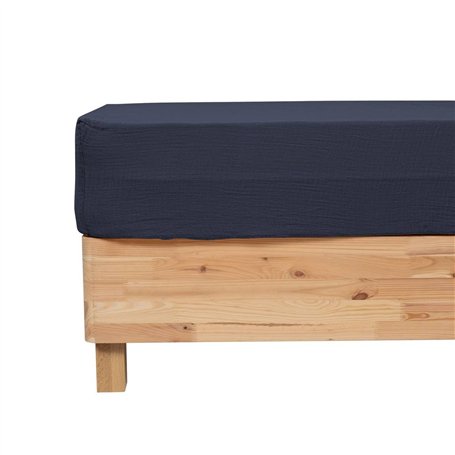 Atmosphera - Drap Housse Flora Gaze de Coton Bleu 160x200cm