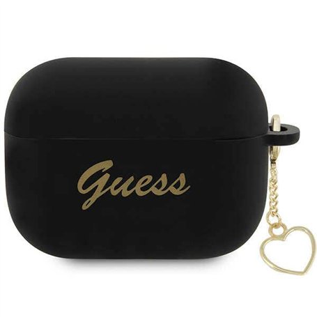 Guess GUAP2LSCHSK Coque pour AirPods Pro 2 Noir Silicone Charm Collection Cœur