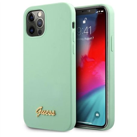 Guess GUHCP12MLSLMGGN Coque de Protection pour iPhone 12/12 Pro 6,1" avec Logo en métal Vert