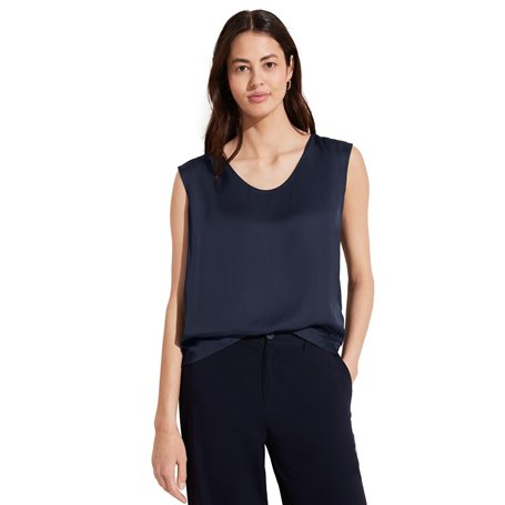STREET ONE A344656 Haut en Satin, Bleu Foncé, 38 Femmes T-Shirt