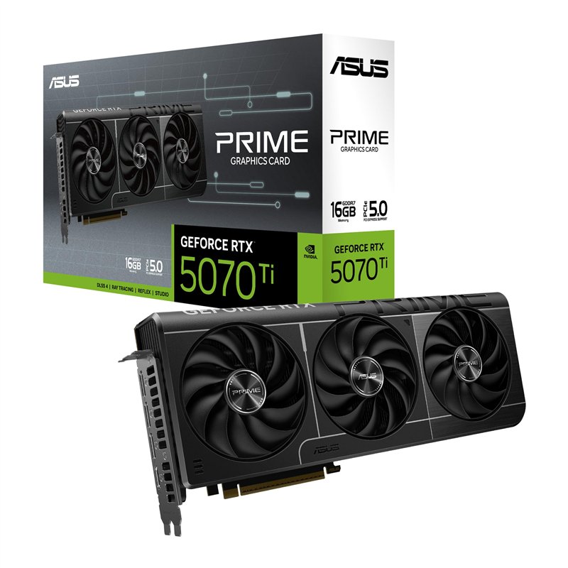 Asus Prime GeForce RTX 5070 Ti 16GB GDDR7 – Carte Graphique (PCIe 5.0, HDMI, Display 2.1, 2.5 Slot, Ventilateurs axiaux, SFF-Rea