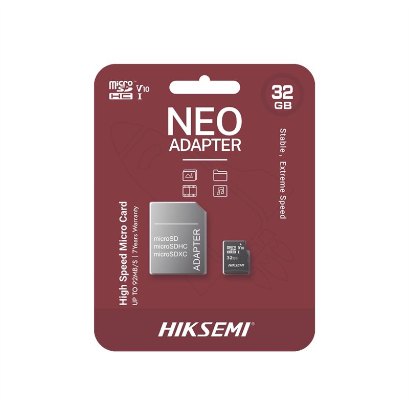 Carte MEMOIRE HIKSEMI M-SD 32G Micro SDHC - Serie C1 avec Adaptateur 92MB/s 15MB/s Class 10
