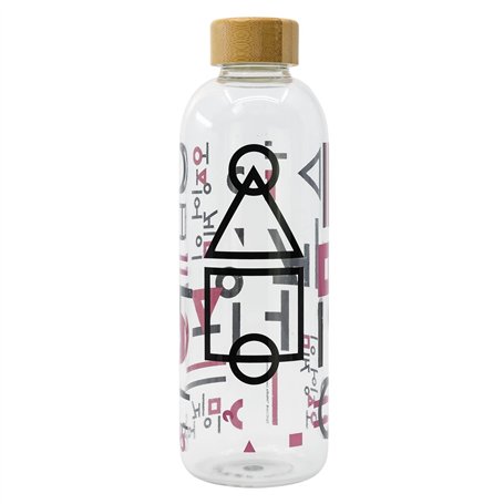 Stor Squid Game - Grande Bouteille en Verre - Réutilisable Jeu du Calamar - Bouteille transportable 1030 ML - Couvercle en Bambo