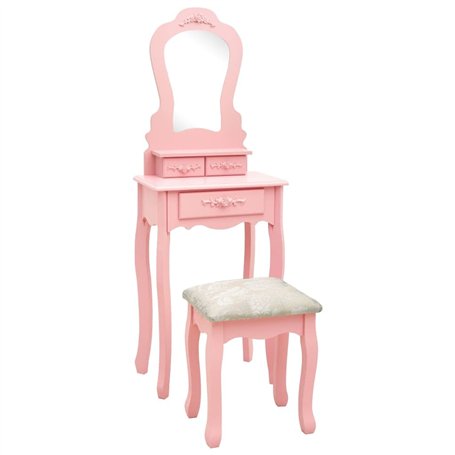 Tavolo da Trucco con Sgabello Rosa 50x59x136 cm Legno Paulownia