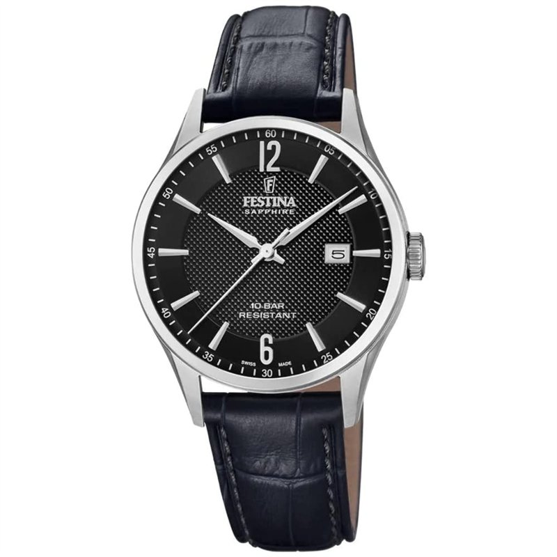 Festina Montre pour Homme F20007/4 Swiss Made Boîtier en Acier Inoxydable Gris Bracelet en Cuir Noir