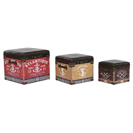 Set de boîtes décoratives Home ESPRIT Marron Multicouleur Polyuréthane Bois Vintage