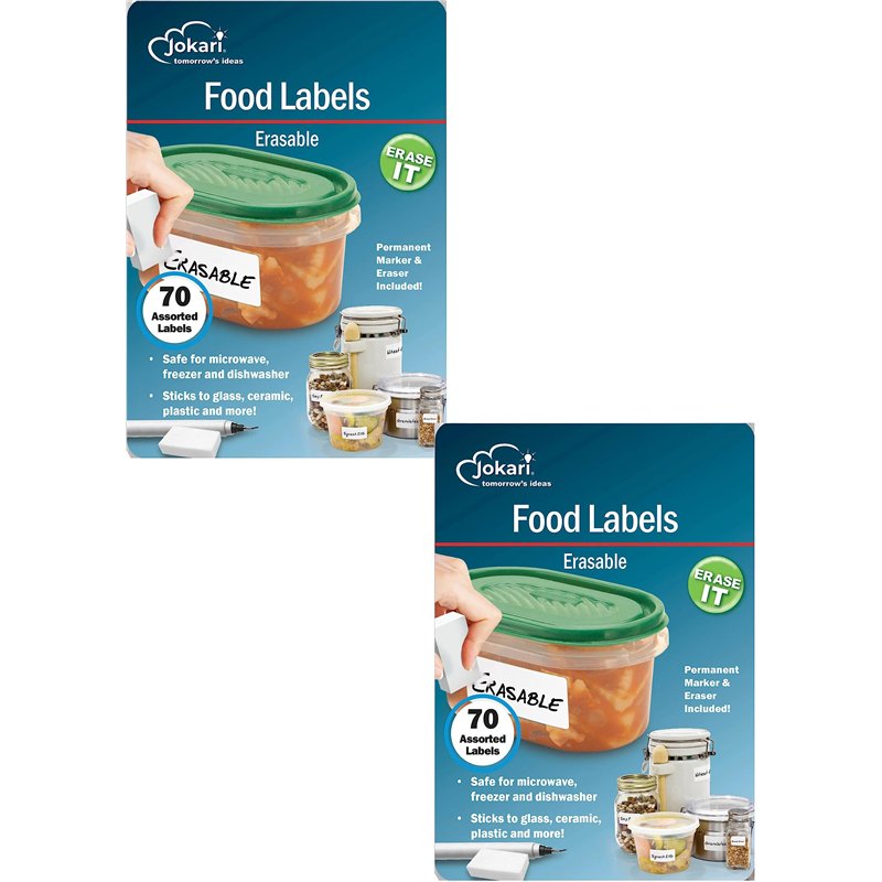 JOKARI Étiquettes Alimentaires effaçables Paquet de 2 recharges, réutilisables, congélateur, Micro-Ondes et Lave-Vaisselle pour 