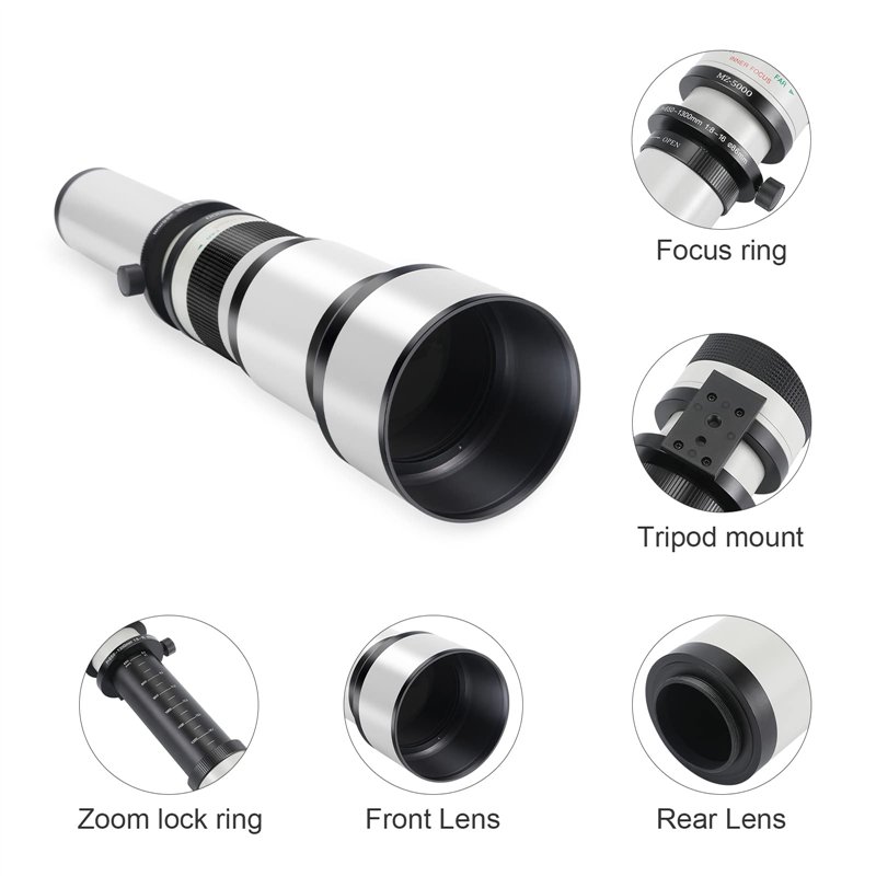 Image secondaire de Téléobjectif EF/EF-S JINTU 650-1300mm F8 Zoom Objectif pour Canon EOS SLR 4000D 2000D 80D 90D 5D III 6D 7D II 60D 70D 250D 750D 