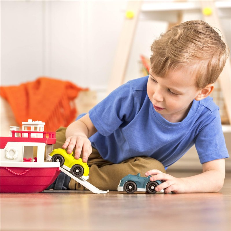 Image secondaire de Battat - Wonder Wheels - Bateau Ferry Flotant - Jouet de bain avec voitures pour les tout-petits - 3 pieces - Rouge et blanc, 1 